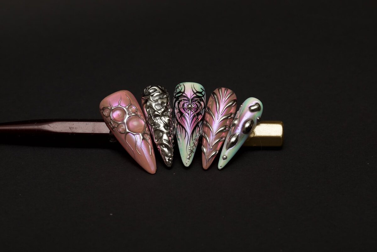 Pink & silver nail design at Cathy Nail House